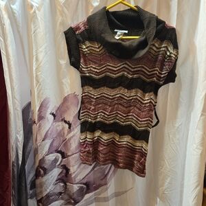 Chic Brown and Pink Cowl Neck Sweater